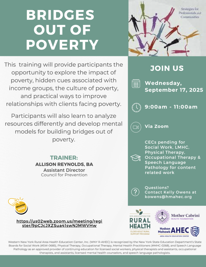 Flyer for Bridges Out of Poverty training on 09/17/2025