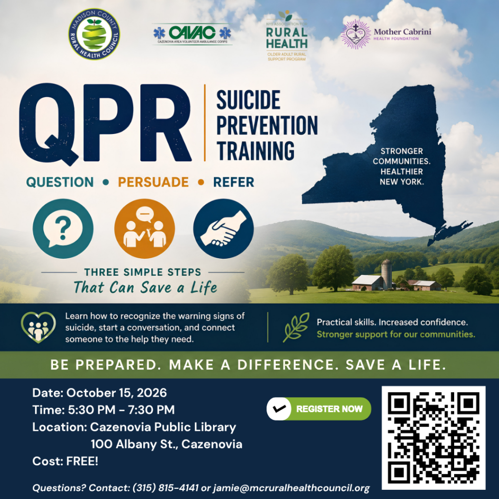Flyer for a QPR for Suicide Prevention training on 10/15/2026